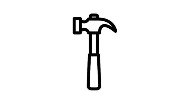 Outline of a hammer tool icon for construction and repair on transparent background