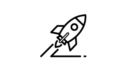 Outline of a rocket ship ascending with smoke trail conceptual illustration
