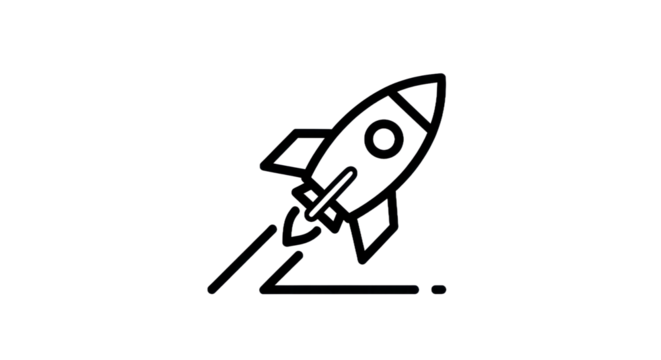 Outline of a rocket ship ascending with smoke trail conceptual illustration