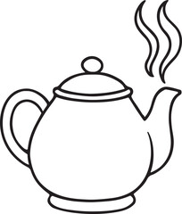  A white teapot outlined in black with steam rising from the spout