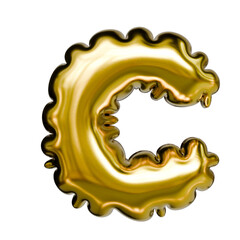 Alphabet number and symbol 3D word render Molten Gold Chrome Ripple Emblem