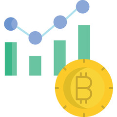 Digital Cryptocurrency Bitcoin Growth Chart with Upward Trend and Golden Coin Icon on Transparent Background Representing Financial Success