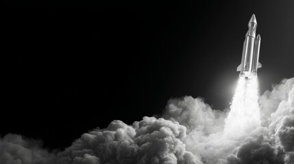 In pursuit of the sky: the rocket that defies limits. Human machine. Metallic rocket piercing the atmosphere with fire. Ai evolution. Mechanical being.