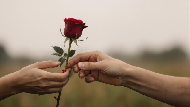 Giving a Red Rose - A Gesture of Love and Affection. - Powered by Adobe