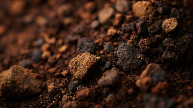 Rich brown soil presenting texture and organic material ideal for gardening, agriculture, and healthy plant growth