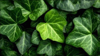 Fototapeta premium Lush green ivy leaves creating a natural background, vivid foliage texture showing organic patterns and fresh growth