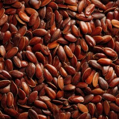 Brown flax seeds filling frame, closely packed and detailed
