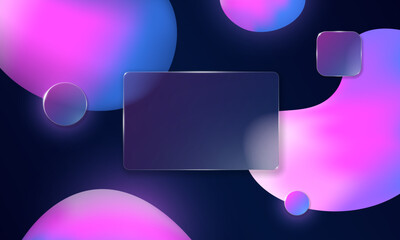 Modern glassmorphism background with 3D blur effect and liquid plastic texture. Frosted geometric glass morphism layout in blue and pink tones. Stylish abstract template for UI, web or digital banner.