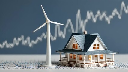 Model house with wind turbine symbolizing renewable energy and sustainable living trends - Powered by Adobe