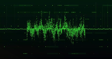 Displaying central neon green waveform pulsing on dark GUI, with numeric labels and guide lines