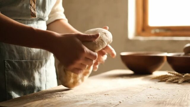 Artisan Baker Kneading Dough - Crafting Bread with Passion and Skill.