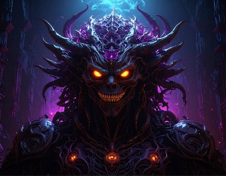 A demonic entity with glowing eyes and wicked grin