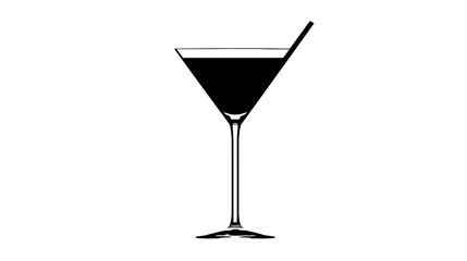 Elegant Black Cocktail Glass Vector Illustration. Stylized Martini Drink Silhouette Icon for Bar Menu and Party Design.
