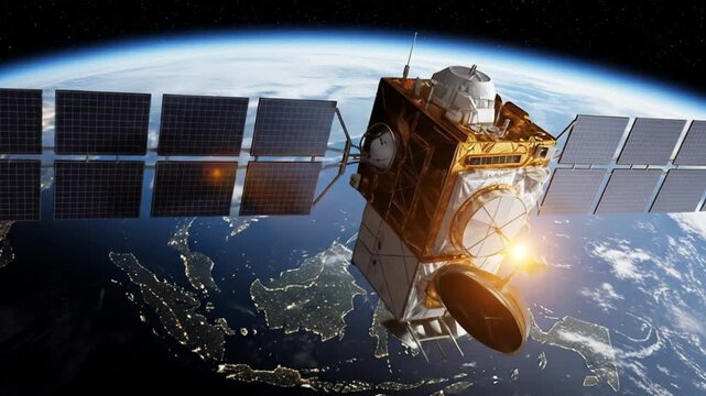 Satellite deployment above Earth orbiting over the Southeast Asia region