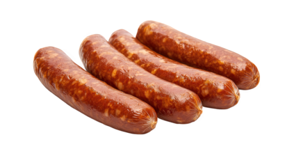 A row of delicious looking sausages isolated on transparent background, perfect for grilling, frying, or adding to your favorite recipes for a savory meal