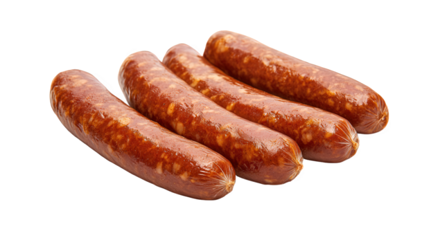 A row of delicious looking sausages isolated on transparent background, perfect for grilling, frying, or adding to your favorite recipes for a savory meal