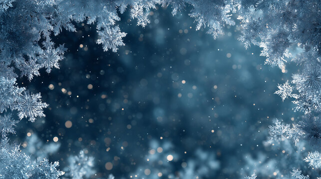 Bordering Snowflakes Blue Background
