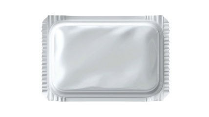 Sealed rectangular foil packet, silver, shiny, wrinkled