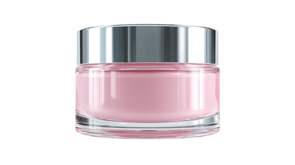 Pink cream in clear jar with silver lid