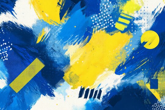 Abstract art with vibrant blue and yellow brush strokes creating dynamic patterns for creative inspiration