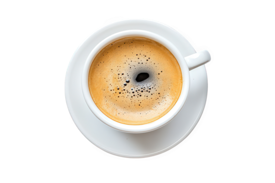 Cup of coffee isolated on transparent background, showcasing its rich crema and inviting aroma, perfect for a morning pickmeup or a cozy afternoon break - Powered by Adobe
