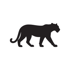 Obraz premium Elegant Black Panther Silhouette Walking Gracefully Isolated on White Background for Creative Designs and Projects