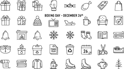 Boxing Day Icons: Winter Holiday Shopping Season Symbols, Vector Illustration