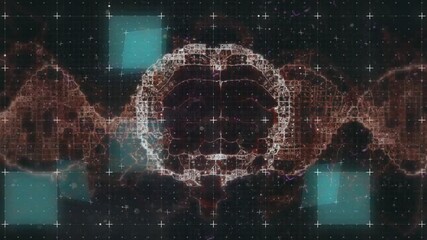 Teal square appearing, HUD scan sweeping, filament brain forming and pulsing, showing data flow - Powered by Adobe