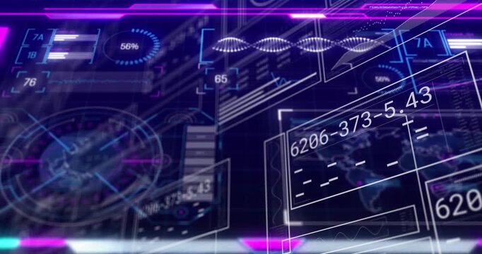 Playback starting holo dashboard moving through layered panes, gauges updating, revealing datasets