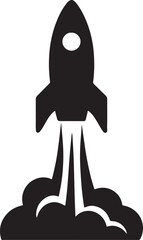 rocket launching upward with smoke trails spaceship silhouette vector