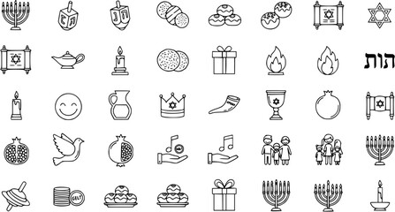 Collection of Black and White Hanukkah Icons