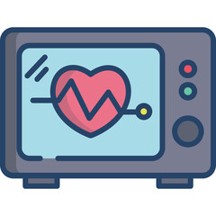 Electrocardiogram Monitor Displaying Heartbeat With Red Heart Symbol And Blue Background On A Gray Machine With Two Legs For Medical And Health Care Concept