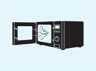 Steaming Microwave Silhouette with Cinematic Side Angle
