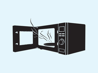Modern Microwave Appliance Silhouette with Door Open
