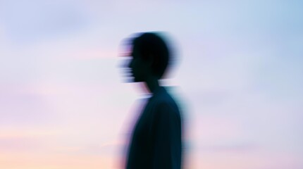 Abstract silhouette of a person in motion with vibrant light streaks and colorful blurred background, dynamic visual art concept symbolizing speed, energy, and emotion in modern fine art photography