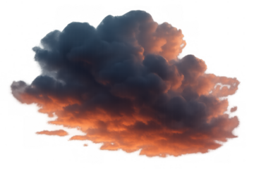 Dark storm cloud glowing orange and red from sunset light, creating a dramatic, powerful weather effect on transparent background