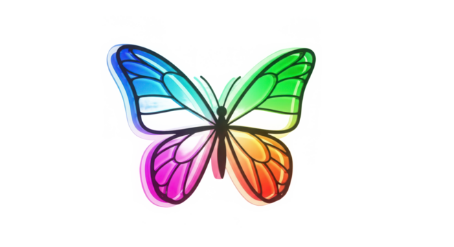 Vibrant rainbow colored butterfly with iridescent wings spread wide symbolizing diversity and transformation isolated on transparent background