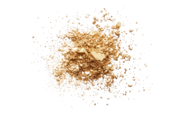 Pile of shimmering gold powder isolated on transparent background, creating a luxurious and textured composition with highlights and shadows, evoking a sense of richness