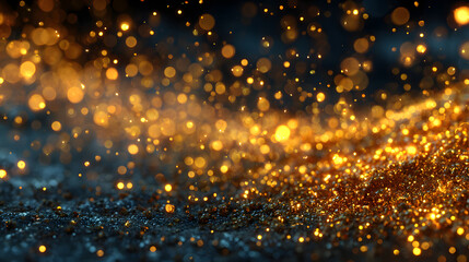 golden christmas particles and sprinkles for a holiday celebration like christmas or new year. shiny golden lights. wallpaper background for ads or gifts wrap and web design