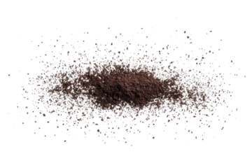 Pile of dark brown powder isolated on transparent background, showcasing its texture and color, ideal for culinary or cosmetic applications, highlighting its fine consistency