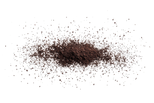 Pile of dark brown powder isolated on transparent background, showcasing its texture and color, ideal for culinary or cosmetic applications, highlighting its fine consistency