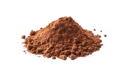Pile of cocoa powder isolated on transparent background, showcasing its rich brown color and fine texture, perfect for baking and culinary applications