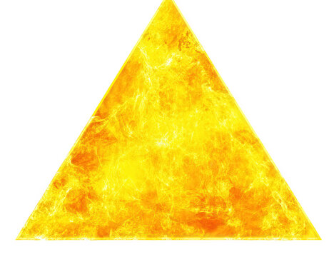 Fiery triangle isolated on transparent background, symbolizing passion, energy, and transformation, with vibrant yellow and orange hues creating a dynamic visual impact
