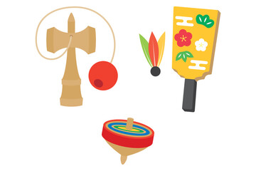 羽子板 けん玉 こま 正月 イラスト素材