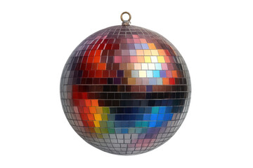 Fototapeta premium Disco ball reflecting a full spectrum of colors, enhancing a festive celebration, music, and dance party theme on a transparent background
