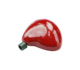 Fototapeta premium A shiny red heartshaped flask isolated on transparent background, featuring a dark green spout and a smooth, reflective surface, perfect for liquids and love