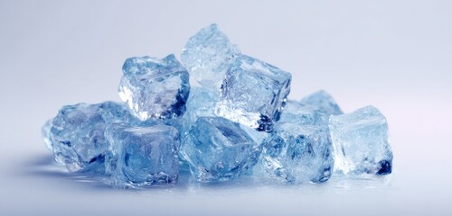 Obraz premium Pile of blue tinted ice cubes against a light background