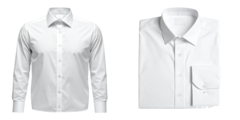 Classic White Formal Dress Shirt Front View, Buttoned Up, Isolated on Transparent Background
