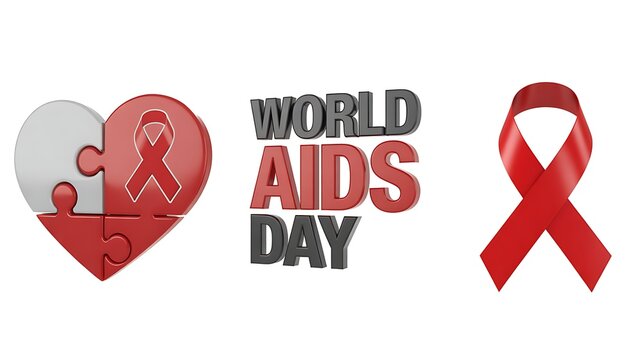 World aids day concept with red ribbon and heart puzzle
