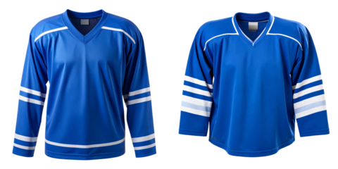  Folded Blue Ice Hockey Jersey with White Stripes and Visible Collar Detail, Isolated on Transparent Background